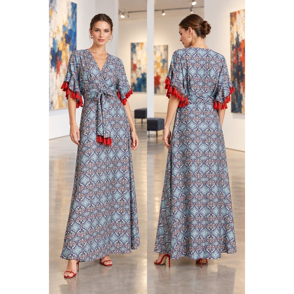 Sachin and Babi Boho Eclectic Artsy Maxi Dress Size 4 Avant Garde Statement